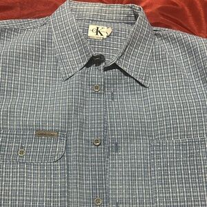 Calvin Klein Men's Blue Plaid Button-Down Shirt